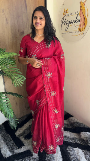 Wedding Wear Kota Cotton Saree with Embroidery Work — HOP195