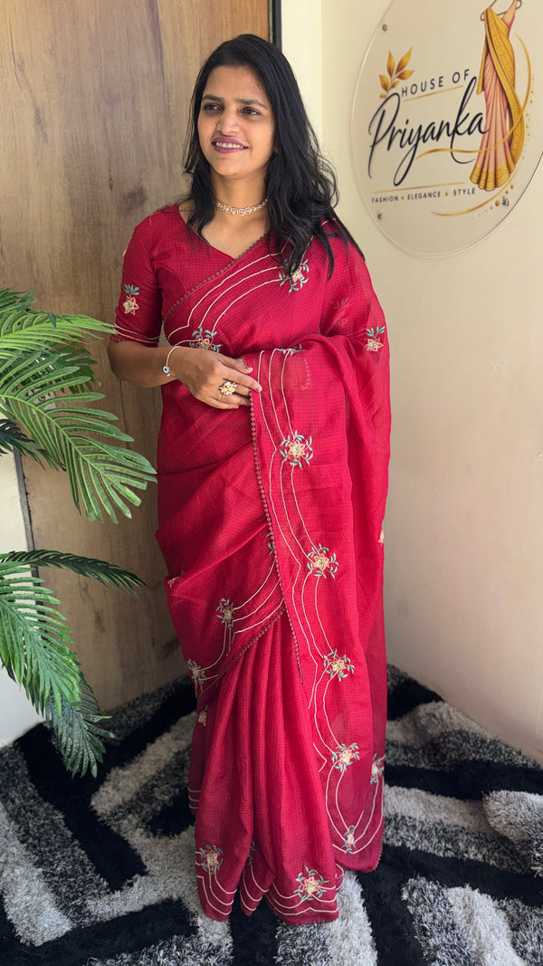 Wedding Wear Kota Cotton Saree with Embroidery Work — HOP195