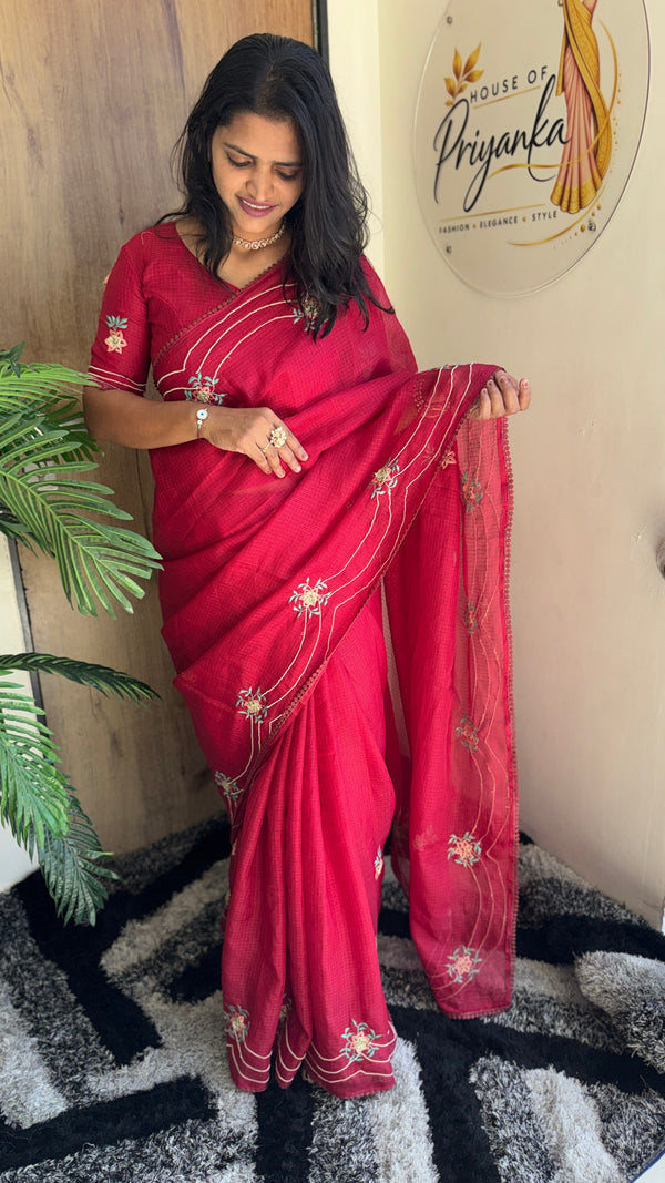 Wedding Wear Kota Cotton Saree with Embroidery Work — HOP195