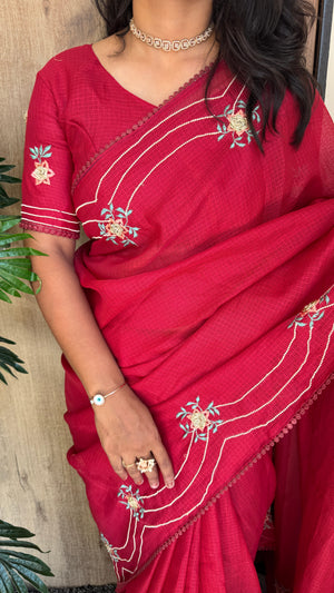 Wedding Wear Kota Cotton Saree with Embroidery Work — HOP195