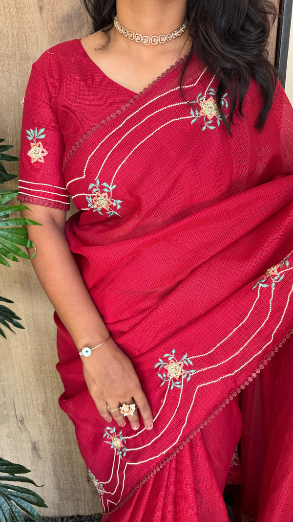 Wedding Wear Kota Cotton Saree with Embroidery Work — HOP195