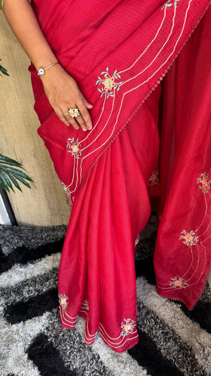 Wedding Wear Kota Cotton Saree with Embroidery Work — HOP195