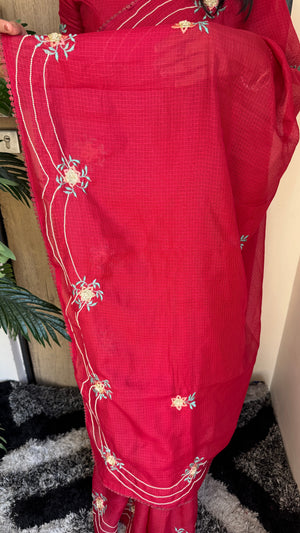 Wedding Wear Kota Cotton Saree with Embroidery Work — HOP195