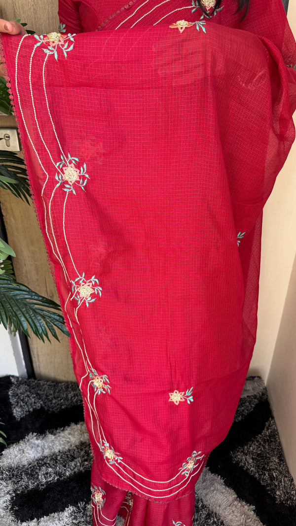 Wedding Wear Kota Cotton Saree with Embroidery Work — HOP195