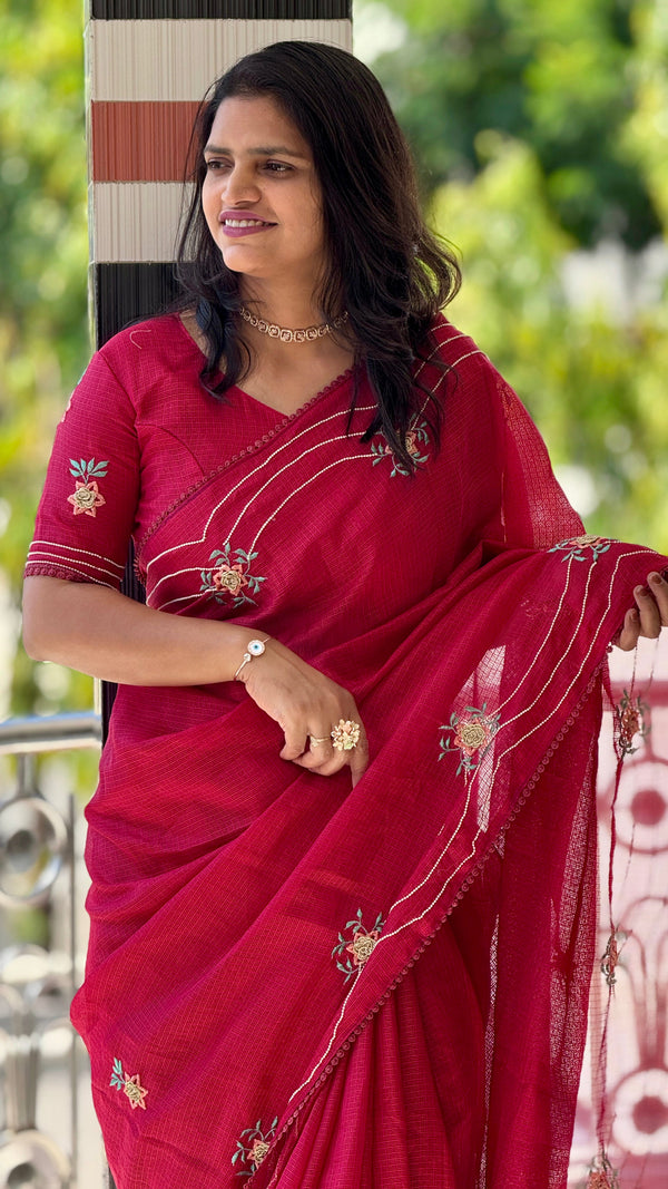 Wedding Wear Kota Cotton Saree with Embroidery Work — HOP195