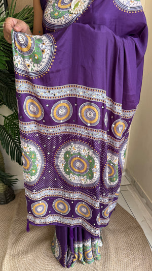 Festive Wear  Satin Silk Saree with Print Design, Mirror Work & Rich Pallu With Blouse Piece — HOP201
