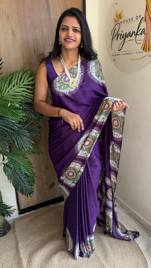Festive Wear  Satin Silk Saree with Print Design, Mirror Work & Rich Pallu With Blouse Piece — HOP201