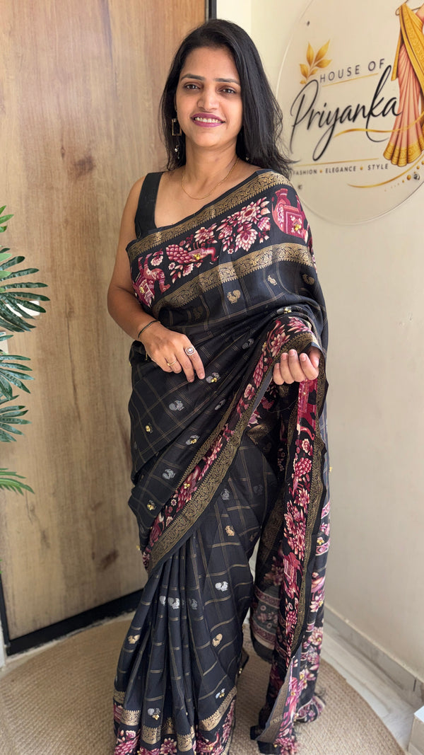 Festive Wear Cotton Silk Print Design Jacquard Border Ghungroo Work Fancy Saree With Blouse Piece — HOP202