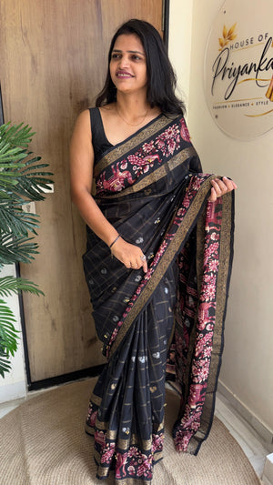 Festive Wear Cotton Silk Print Design Jacquard Border Ghungroo Work Fancy Saree With Blouse Piece — HOP202