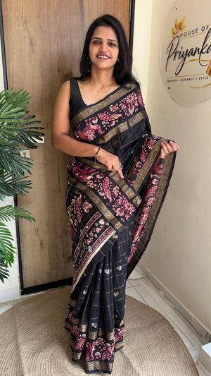 Festive Wear Cotton Silk Print Design Jacquard Border Ghungroo Work Fancy Saree With Blouse Piece — HOP202