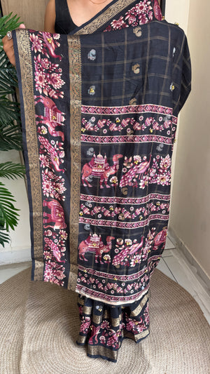 Festive Wear Cotton Silk Print Design Jacquard Border Ghungroo Work Fancy Saree With Blouse Piece — HOP202