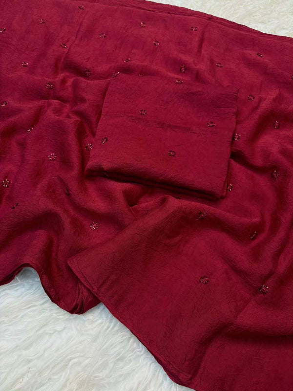 Partywear Crush Fabric Saree with Coffee Beads Butti Work — HOP163