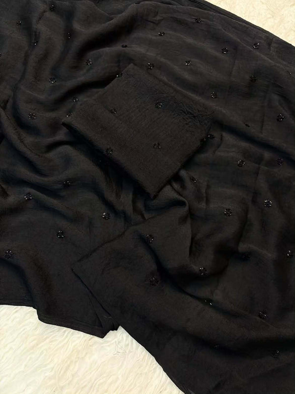 Partywear Crush Fabric Saree with Coffee Beads Butti Work — HOP163