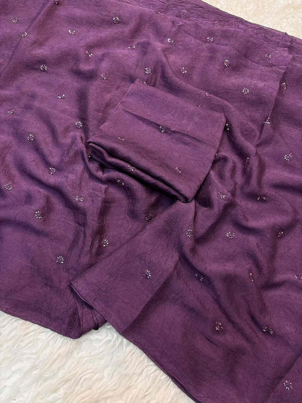 Partywear Crush Fabric Saree with Coffee Beads Butti Work — HOP163
