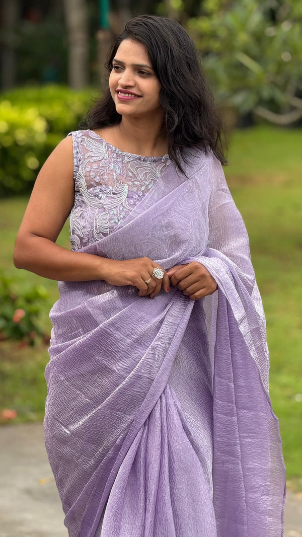 HOP129 — Lavender Burrbury Tissue Crush Saree
