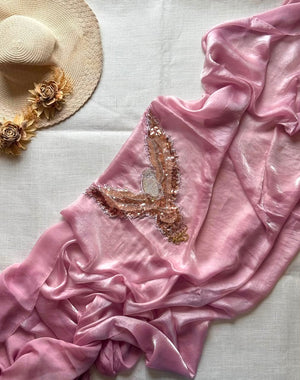 HOP153 — Soft Space Silk Designer Saree with Bird Patch & Tassel Work