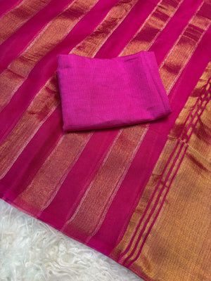 Premium Organza Saree with Elegant Stripe Patta Pattern — HOP179