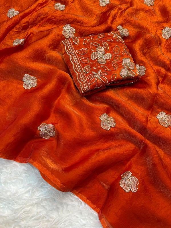 Party Wear Two-Tone Space Silk Designer Saree with Handwork Blouse — HOP183