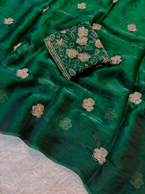 Party Wear Two-Tone Space Silk Designer Saree with Handwork Blouse — HOP183