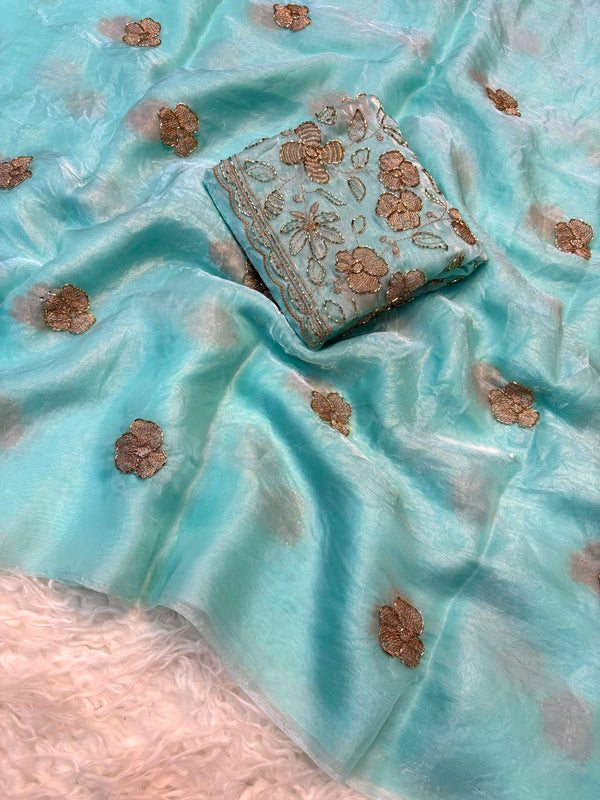 Party Wear Two-Tone Space Silk Designer Saree with Handwork Blouse — HOP183