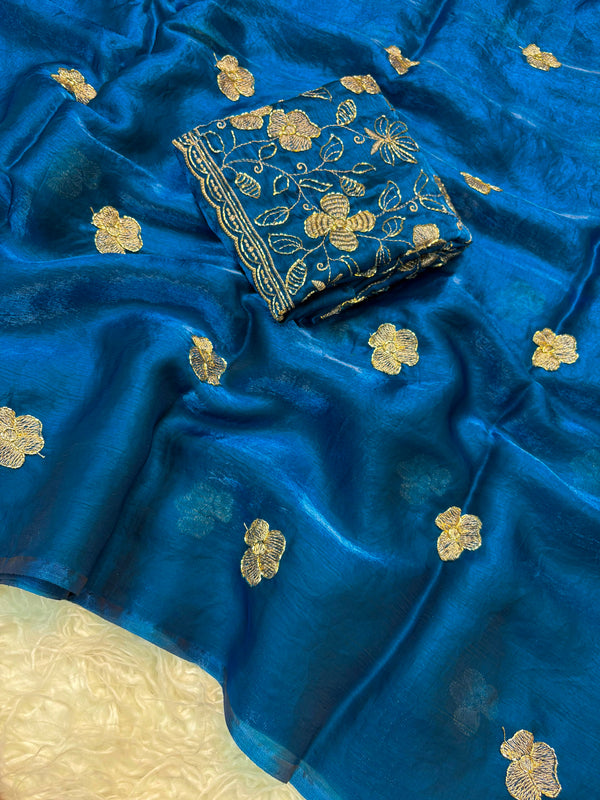 Party Wear Two-Tone Space Silk Designer Saree with Handwork Blouse — HOP183