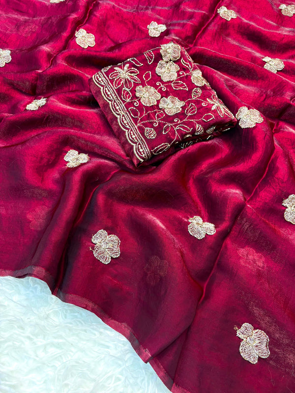 Party Wear Two-Tone Space Silk Designer Saree with Handwork Blouse — HOP183