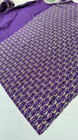 Festive Wear  Satin Silk Saree with Print Design, Mirror Work & Rich Pallu With Blouse Piece — HOP201