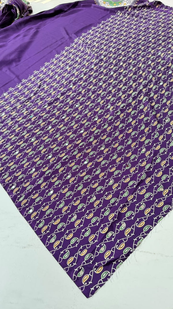 Festive Wear  Satin Silk Saree with Print Design, Mirror Work & Rich Pallu With Blouse Piece — HOP201