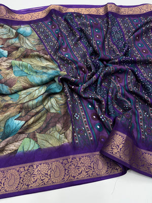 HOP158 — Pure Soft Silk Saree with Zari Border Unique Print