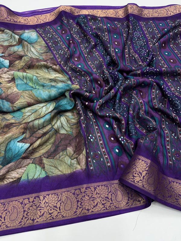 HOP158 — Pure Soft Silk Saree with Zari Border Unique Print